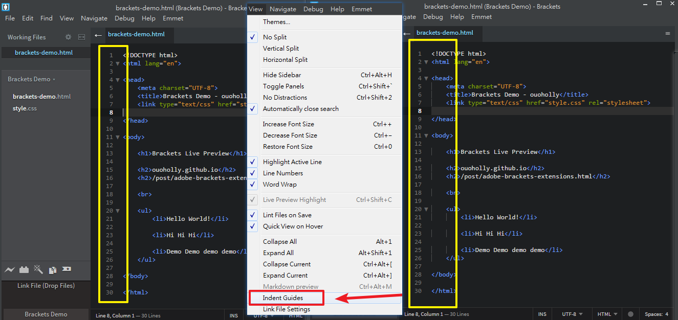 Brackets 那些好用的外掛 及 快捷鍵 我的倉庫 ouoholly