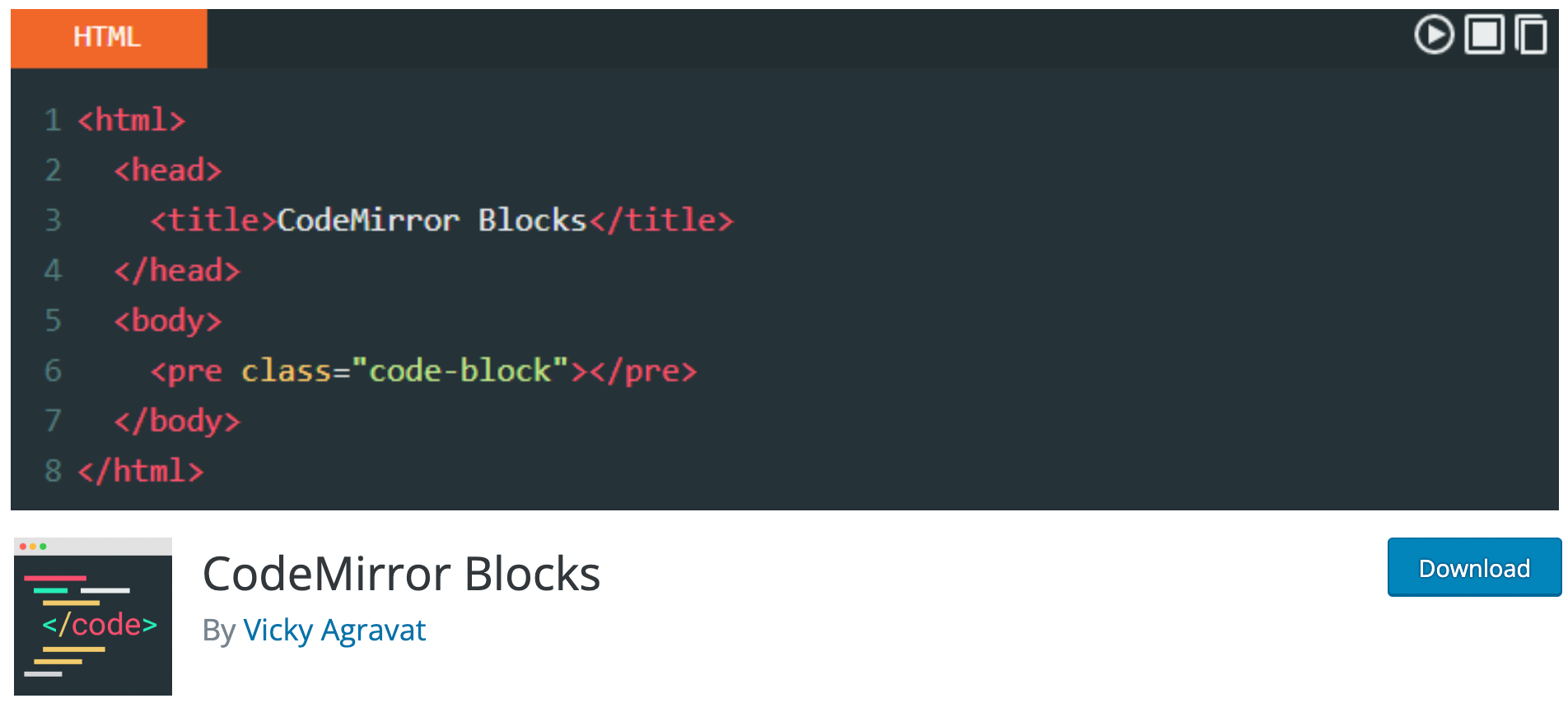 WP plugin: CodeMirror Blocks
