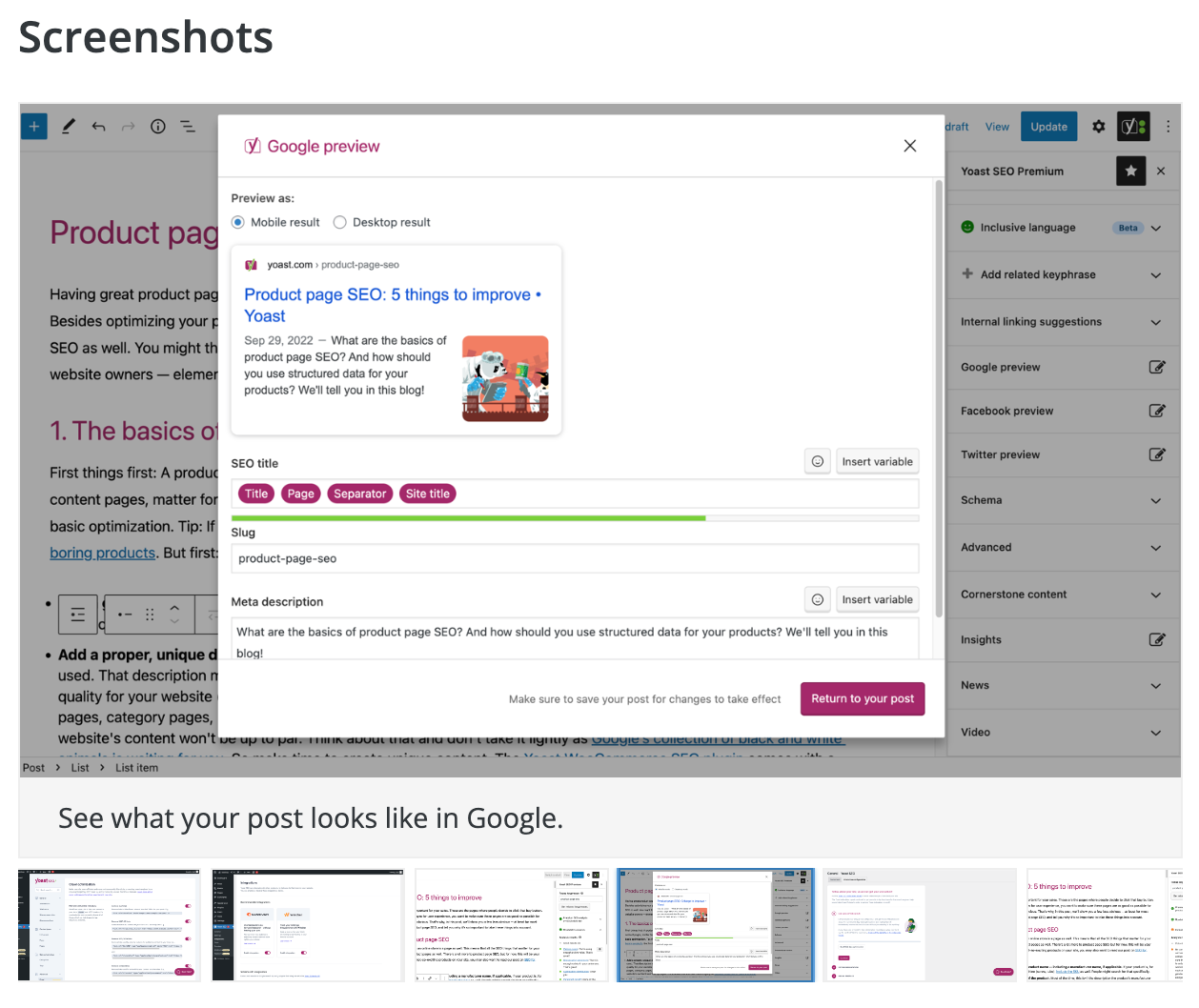 WP plugin: Yoast SEO - preview